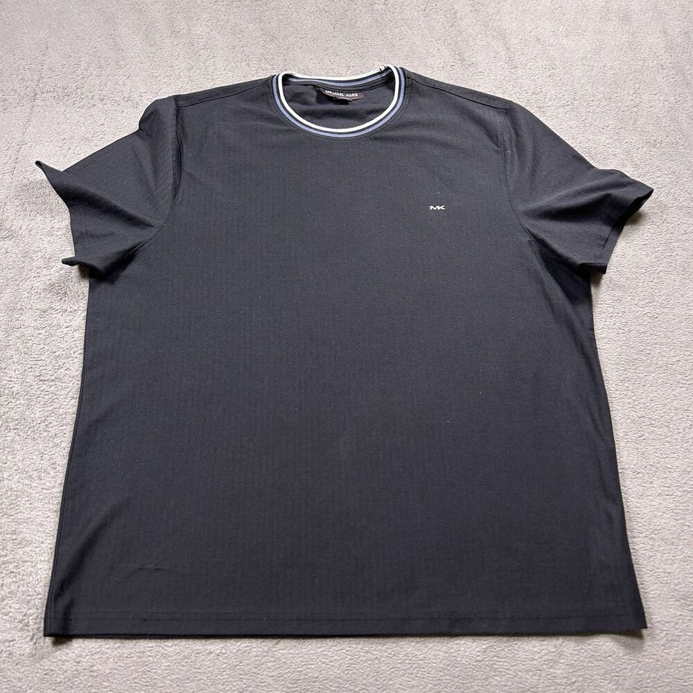 Michael Kors T-Shirt Men XL Black Short Sleeve Crew Neck Striped Ringer Logo